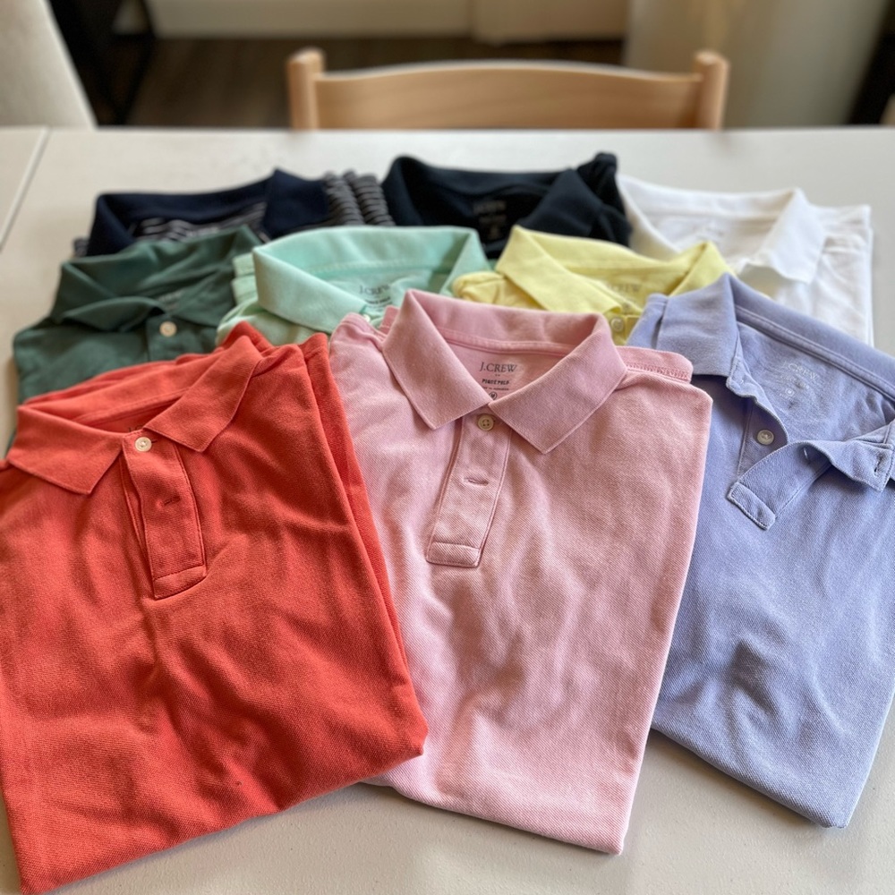 NINE (9) men’s polo shirts - J Crew, Medium, Slim-Fit